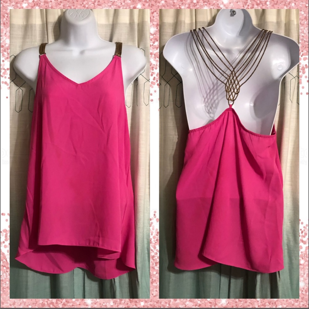Mine Hot Pink Tank Top W/Dark Gold Detailed Back M